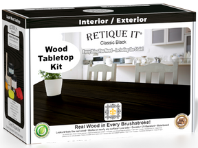Retique It Wood'n Finish Kit Double Size in Classic Black for staining and finishing wood surfaces, shown in a box with applicator tools.