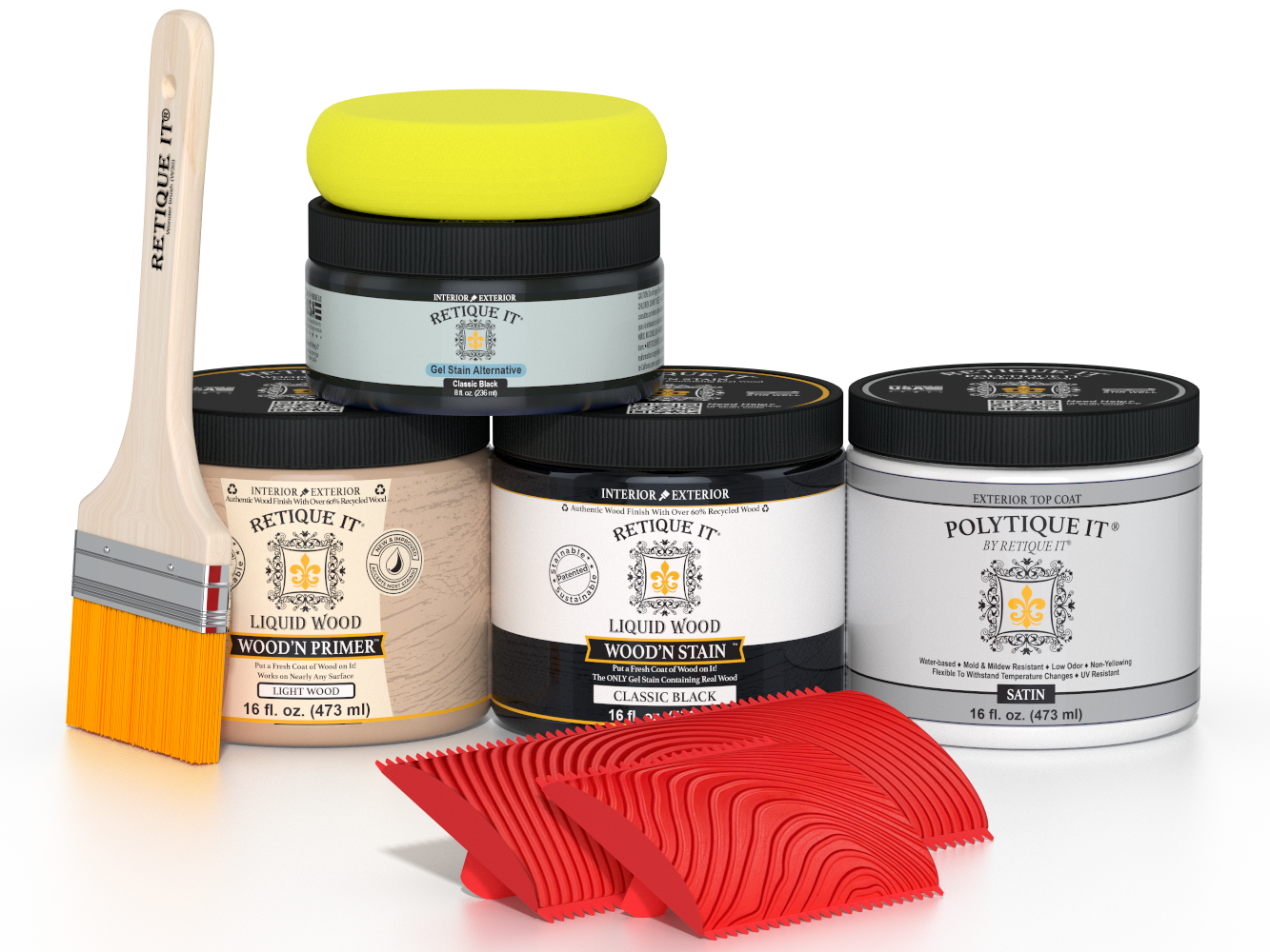 Retique It® Multi-purpose Smooth Finish Kit in classic black for wood exterior top coat, includes satin finish wood and finish kit.
