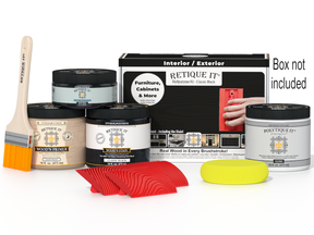 Retique It® Wood'n Finish Kit in classic black for exterior wood surfaces, includes top coat and application tools.
