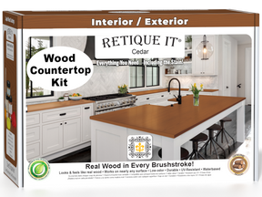 Retique It® cedar stain countertop kit for kitchen islands, featuring a natural wood finish and durable surface.