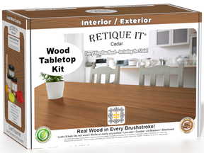 Retique It® Wood'n Finish Kit in cedar for tabletops, includes stain and finishing supplies in a double-size box.