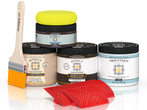 Retique It® Wood'n Finish Kit in charcoal with glossy interior top coat for multi-purpose wood finishing.