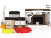 Retique It Fireplace Wood'n Finish Kit for full fireplace in Vintage Cherry stain, showing the stained wood and finishing tools.