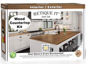 Dark oak stained countertop kit for kitchen island by Retique It®, showcasing a smooth, finished surface with natural wood grain.