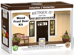 Retique It Wood'n Finish Front Door Kit in Dark Oak stain showing a stained wooden front door with dark oak finish.