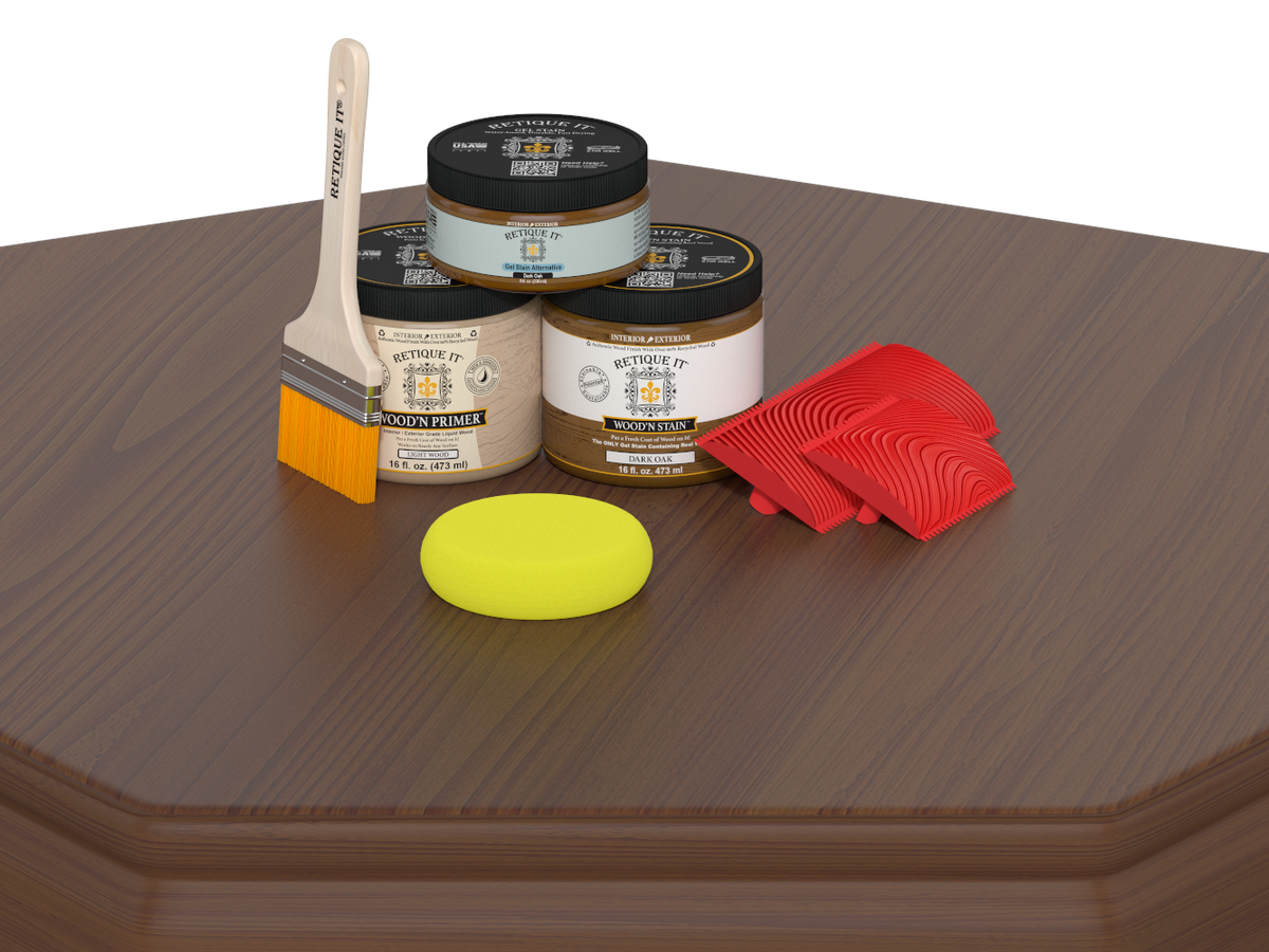 Retique It® dark oak countertop kit for kitchen island, stained wood surface with a smooth, polished finish.