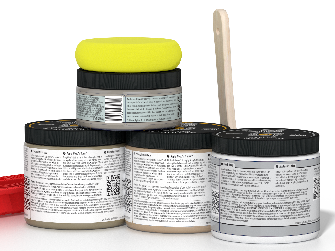 Retique It® Wood'n Finish Kit in Drift Wood for exterior wood projects, featuring a multi-purpose top coat and application tools.