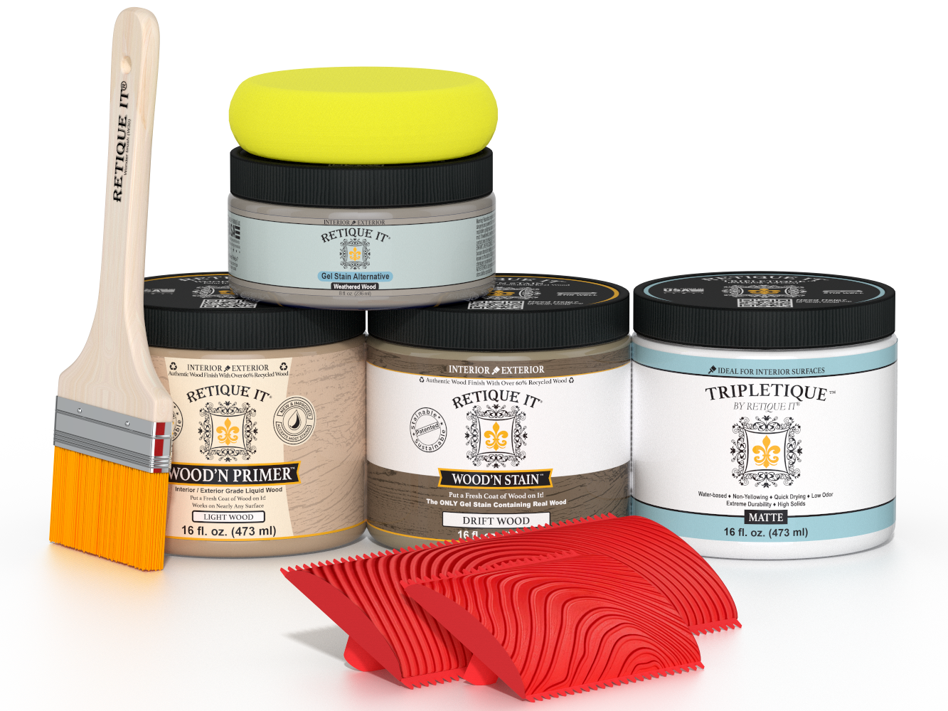 Retique It Wood'n Finish Kit in Drift Wood stain for tabletops, includes double-sized stain set with natural wood finish.