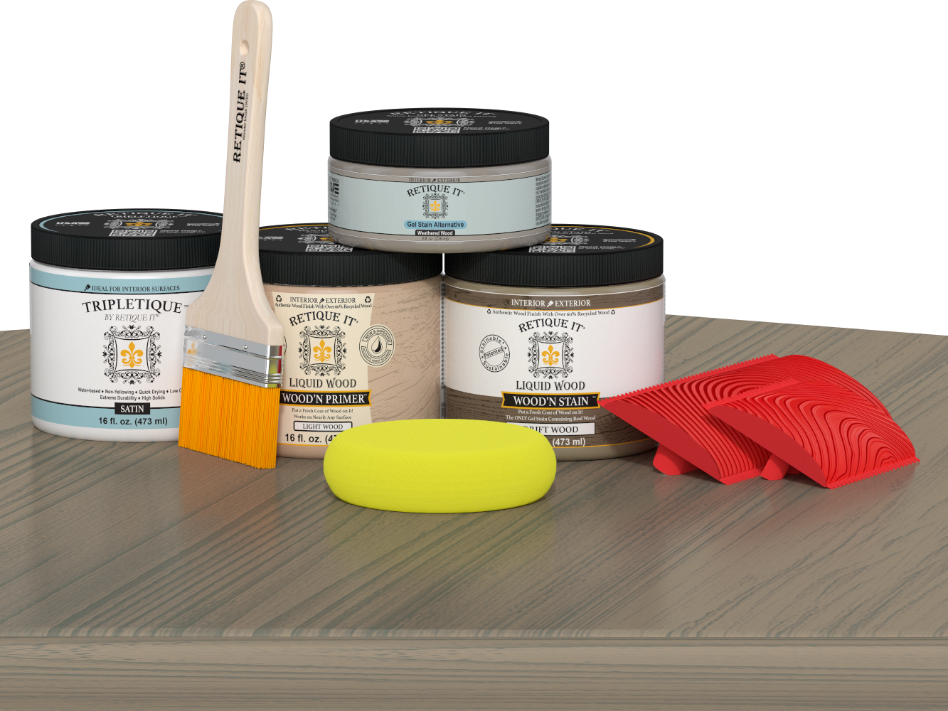 Retique It® Drift Wood countertop kit stain on a kitchen island with natural wood grain finish, ideal for kitchen renovation projects.