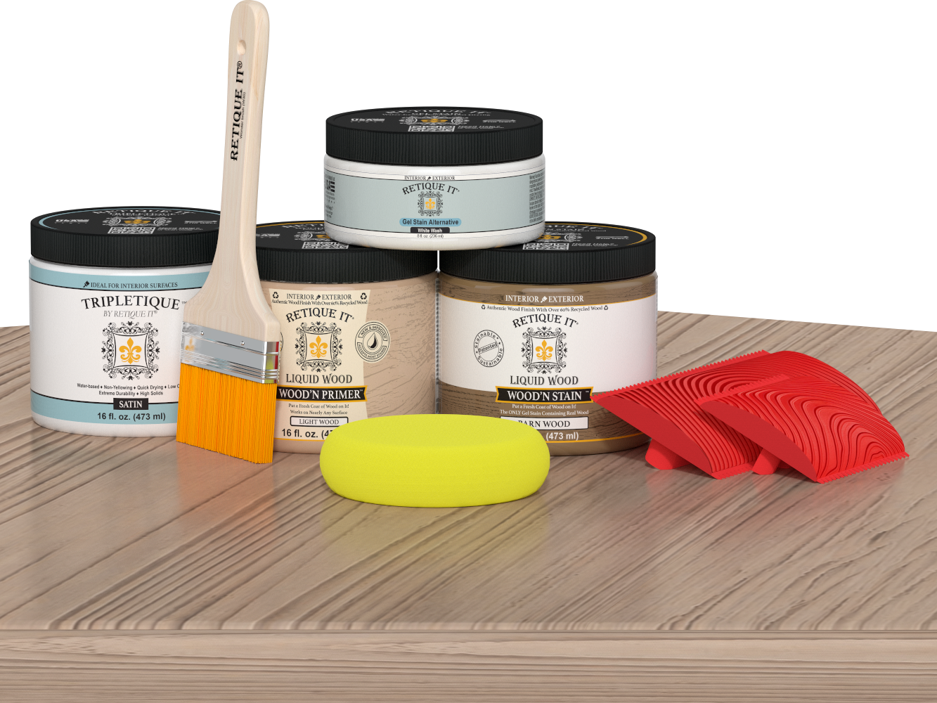 Retique It® French Oak countertop kit on kitchen island showing stained wood surface and natural oak finish.