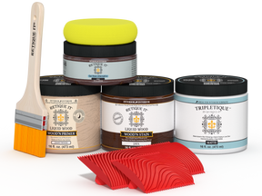 Retique It® Java countertop kit for kitchen island, showing stained wood surface with natural grain and Java stain finish.