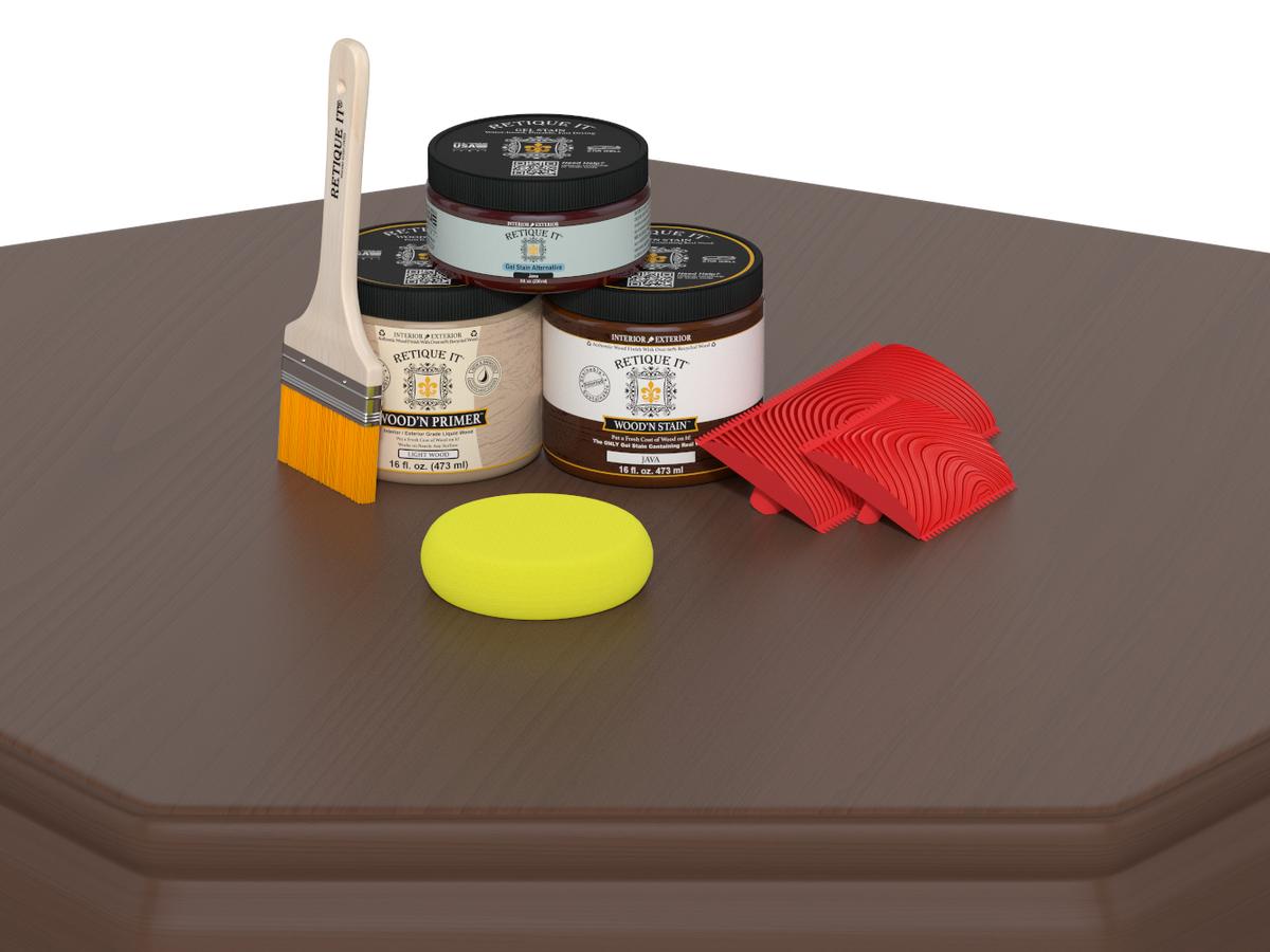 Retique It® Java countertop kit for kitchen island with stain finish, featuring a smooth wooden surface and natural wood grain details.