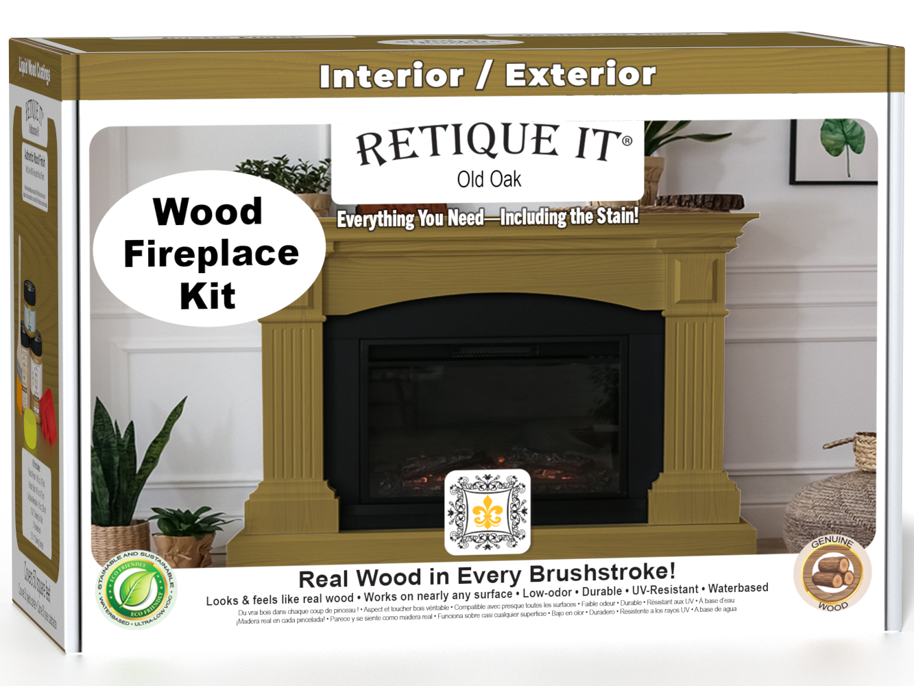 Retique It® Fireplace Wood'n Finish Kit in Old Oak stain, includes stain and finish for a full fireplace makeover