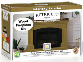 Retique It® Fireplace Wood'n Finish Kit in Old Oak stain, includes stain bottles and applicator tools for full fireplace finishing.