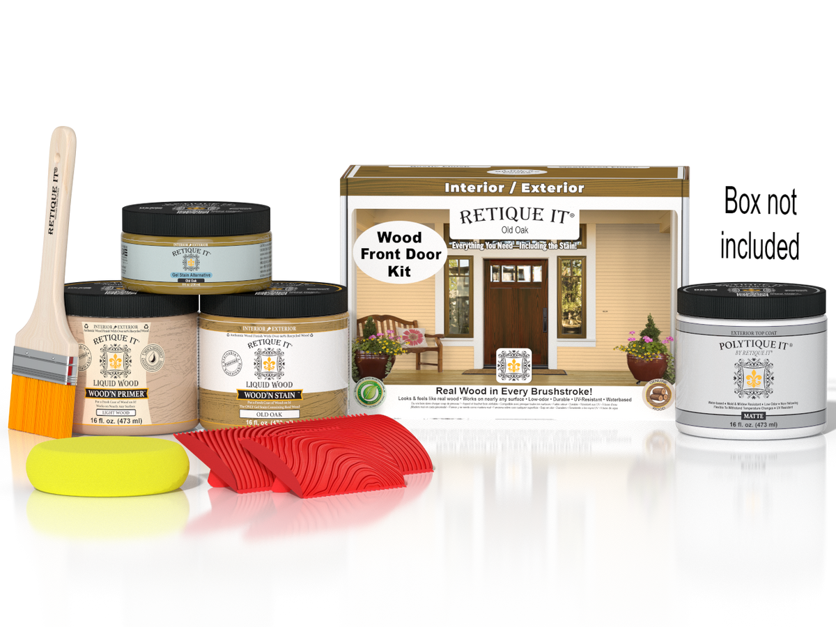 Wood'n Finish Front Door Kit - Old Oak — Matte kit contents with door box