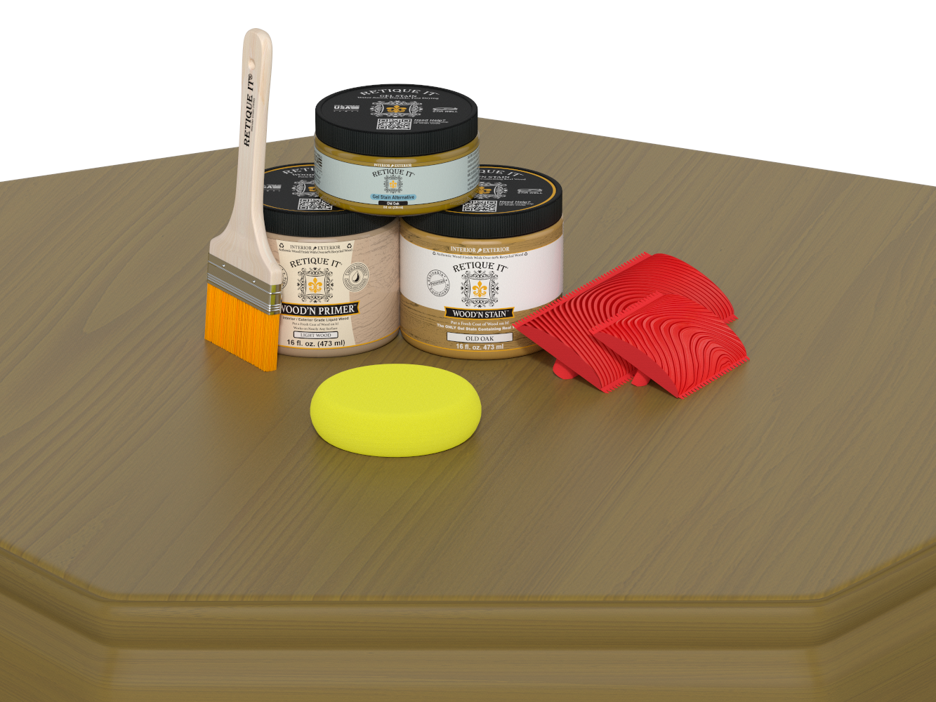 Retique It® Old Oak kitchen island countertop kit with stain, showing a smooth, natural wood finish on a modern kitchen surface.