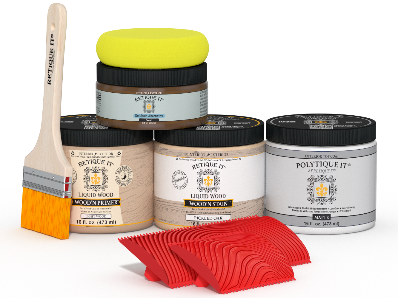 Retique It® Wood'n Finish Kit in Pickled Oak for exterior use, includes matte top coat for protecting wood surfaces.