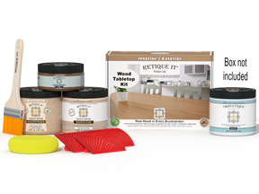 Retique It® Wood'n Finish Kit for tabletops in pickled oak stain, contains stain and finishing supplies in double size package.