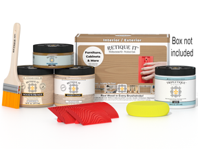 Retique It® Multi-purpose Wood'n Kit in Pickled Oak for interior top coat, includes wood finish supplies in a compact box.
