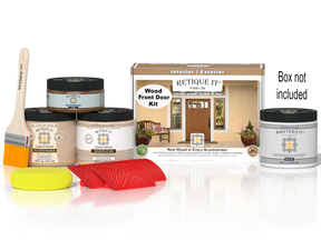 Retique It Wood'n Finish Front Door Kit in Pickled Oak stain, featuring natural wood grain and finish details for a stylish exterior door.