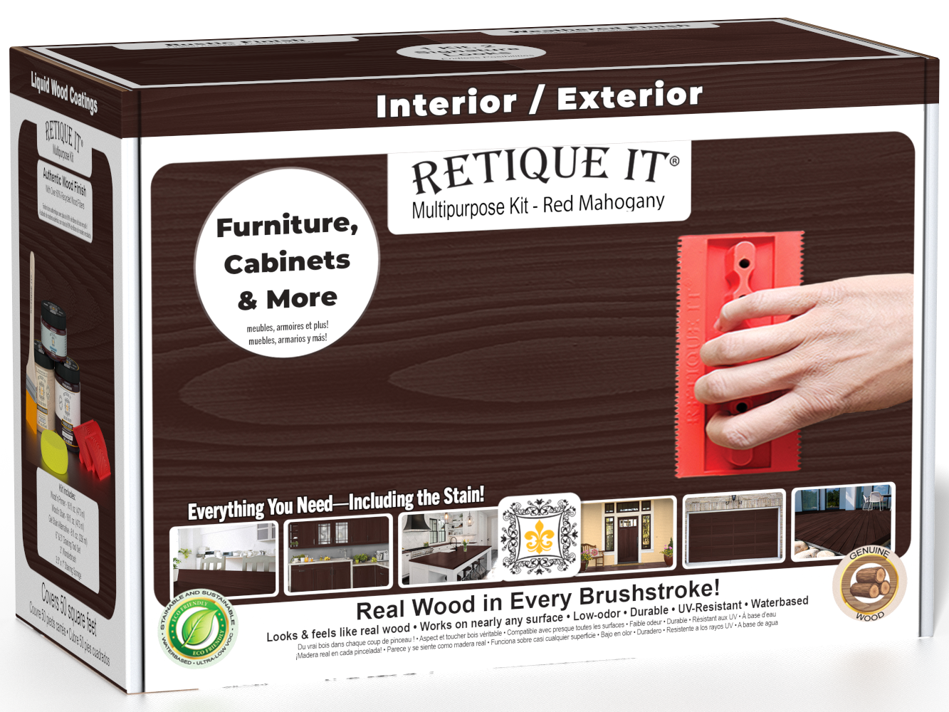 Retique It® Wood'n Finish Kit in Red Mahogany, interior top coat for wood furniture and accents with multi-purpose use.