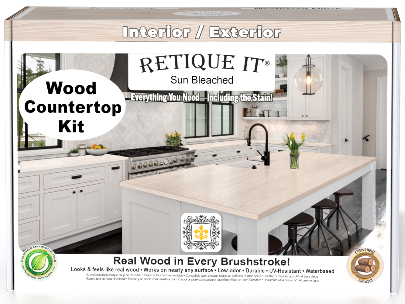 Sun bleached wood countertop kit from Retique It® Wood'n Finish Kits, featuring natural wood grain for kitchen island renovation.