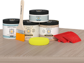Retique It® Wood'n Finish Kit Double Size in Sun Bleached for tabletop wood finishing, includes wood stain and protective finish.