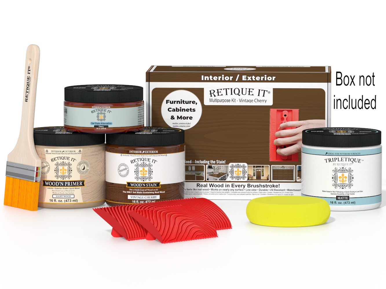Retique It Wood'n Finish Kit in Vintage Cherry, medium-sized interior top coat for wood furniture restoration.