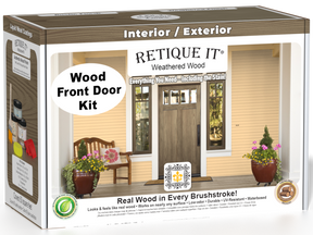 Retique It Wood'n Finish Front Door Kit in Weathered Wood stain, includes stain and finishing supplies for wood doors.
