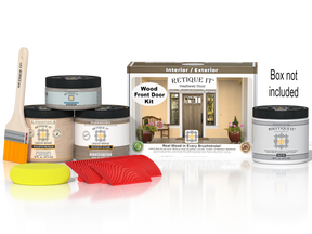 Retique It Wood'n Finish Front Door Kit in Weathered Wood stain, featuring natural wood grain and weathered finish for exterior doors.