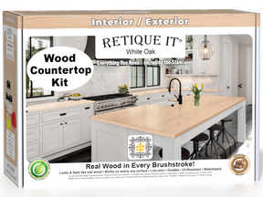 White oak countertop kit from Retique It® featuring stain options for kitchen island countertops.