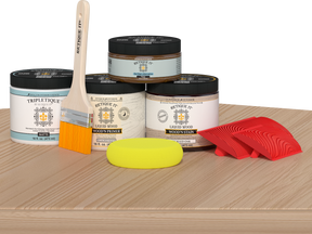 Retique It® Wood'n Kit in White Oak for interior top coat, showing the multi-purpose wood finish kit on a table.