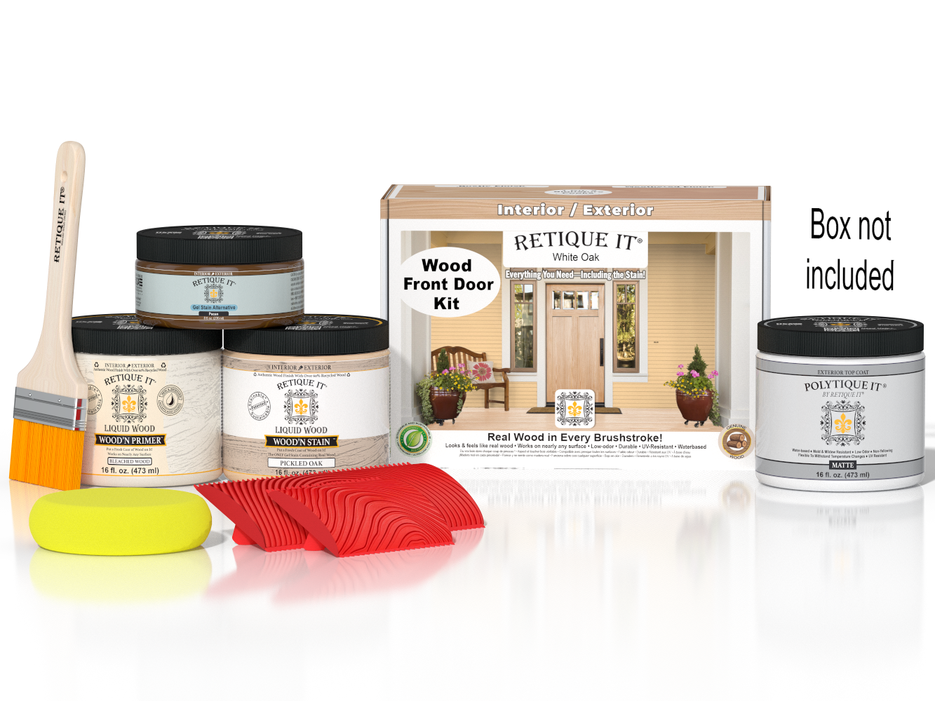 Retique It Wood'n Finish Front Door Kit in White Oak stain, featuring wood stain product with front door application.