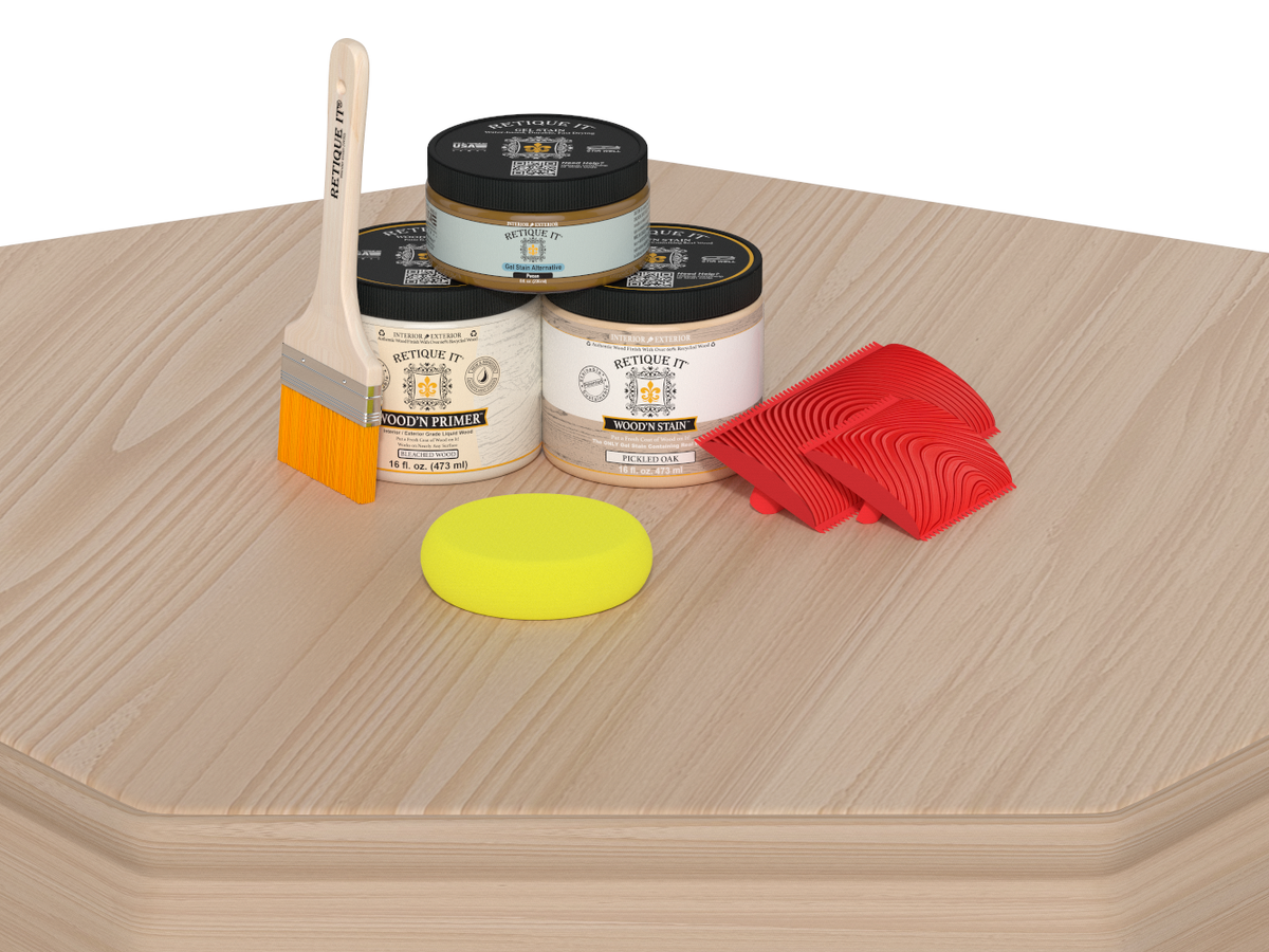 Retique It® white oak kitchen island countertop kit featuring stained white oak surface with a smooth finish and natural wood grain.
