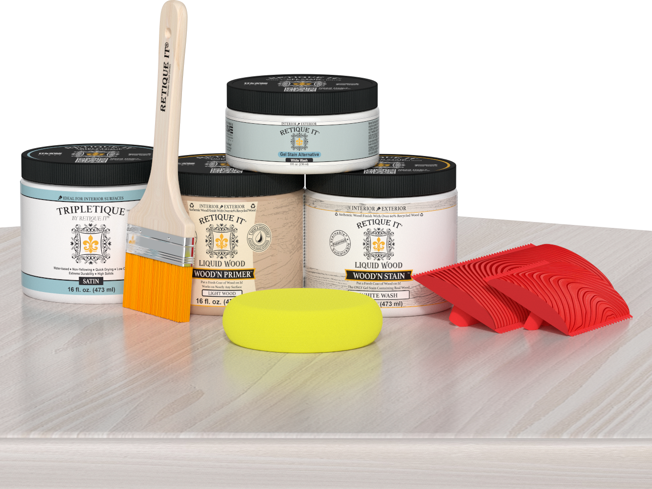 Retique It® white wash countertop kit for kitchen island, showing stained wood surface with a smooth, finished appearance.