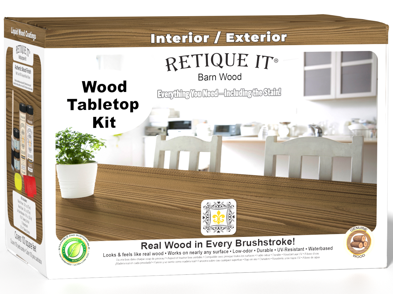 Retique It® Wood'n Finish Kit for tabletops, Barn Wood stain, includes four large stain bottles for wood finishing projects.