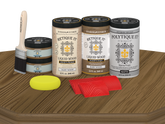 Retique It Wood'n Kit Large Barn Wood exterior topcoat finish kit with matte finish, shown on a wooden table.