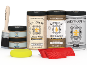 Large Barn Wood Wood'n Finish Kit by Retique It with matte exterior topcoat and tools for wood finishing projects.
