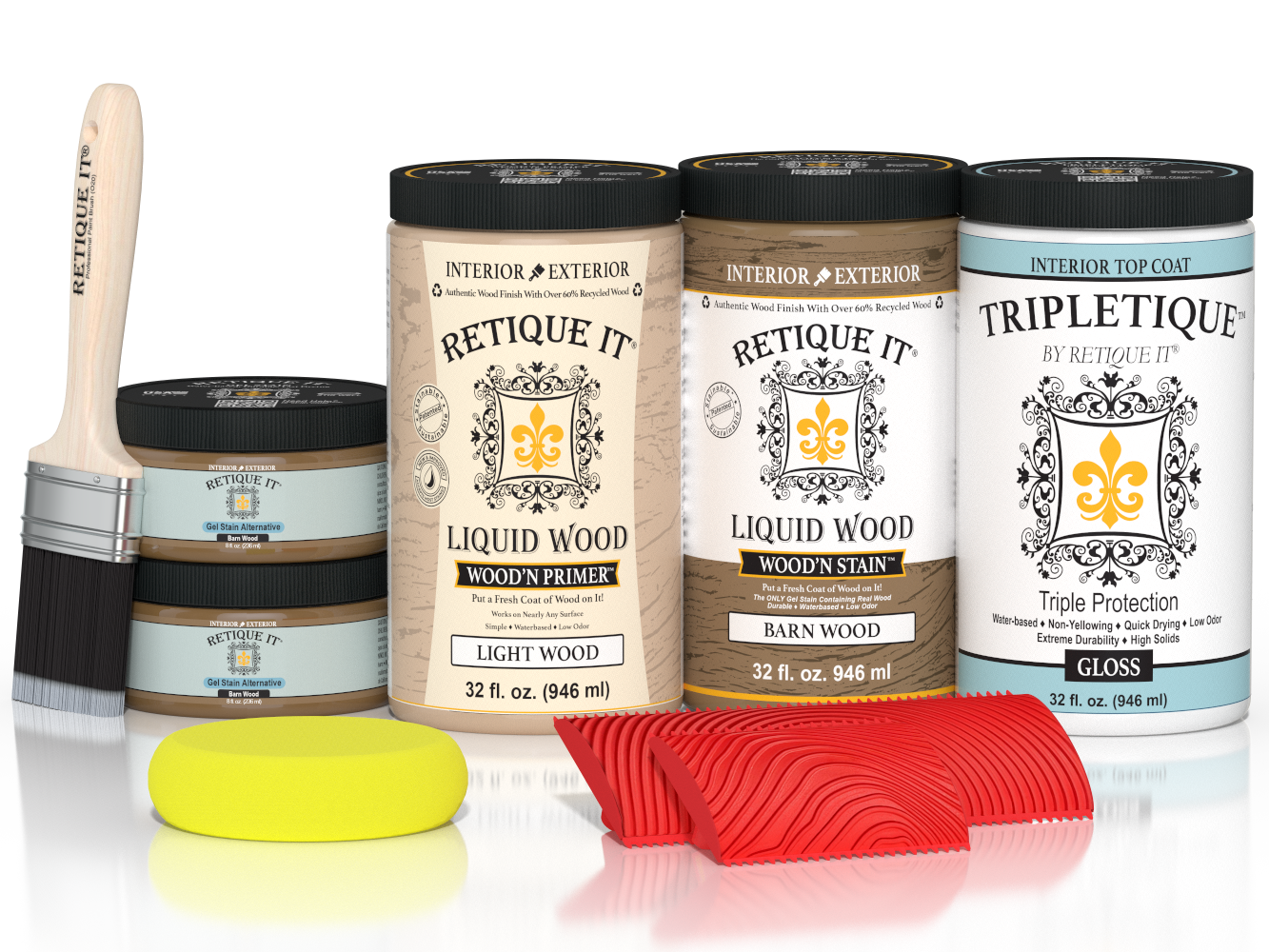 Large Barn Wood'n Kit by Retique It for interior wood finishing, includes wood topcoat with gloss finish, in a multi-purpose kit.