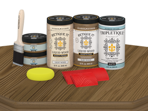 Retique It® Barn Wood countertop kit with matte stain applied to a full kitchen surface, showcasing rustic wood finish.