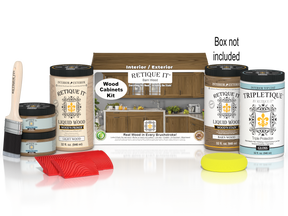 Retique It® Wood'n Cabinet Kit with 12 barn wood grain stained cabinet doors, showcasing natural wood textures and finishes.