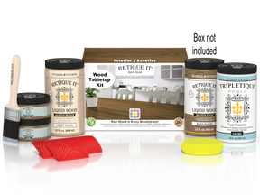 Retique It® Wood'n Finish Kit in Barn Wood stain, includes four large stain bottles for tabletop wood finishing.