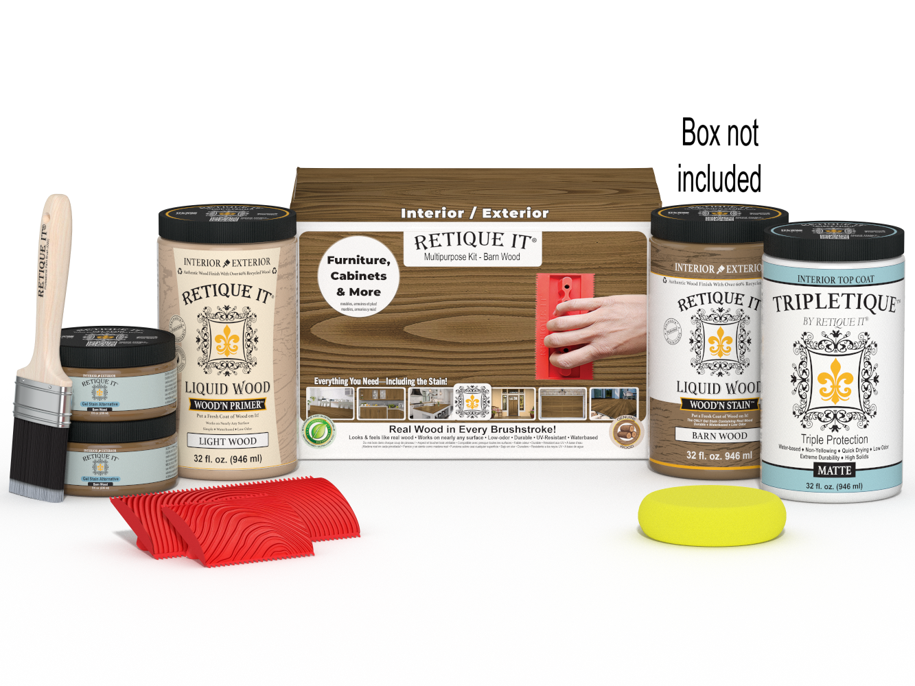 Large Barn Wood'n Kit by Retique It with interior topcoat and finishing supplies in a box for multi-purpose wood finishing projects.
