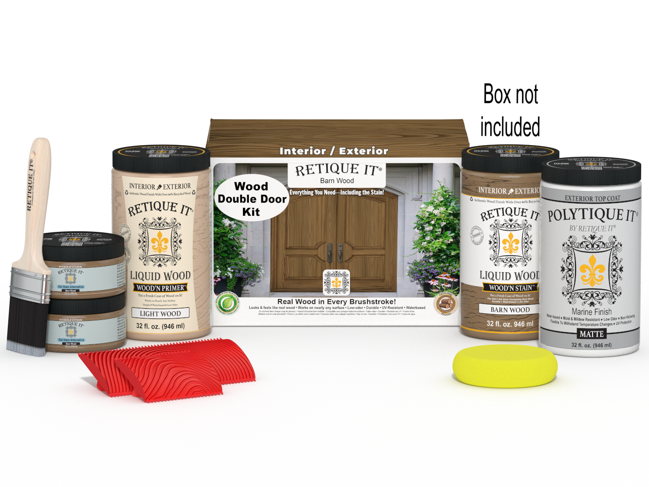 Double barn wood front door kit by Retique It, featuring wood stain finish for a rustic, natural appearance.