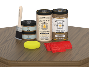Large Barn Wood Wood'n Finish Kit by Retique It with wood stain and finish products on a table, ideal for multi-purpose woodworking projects.