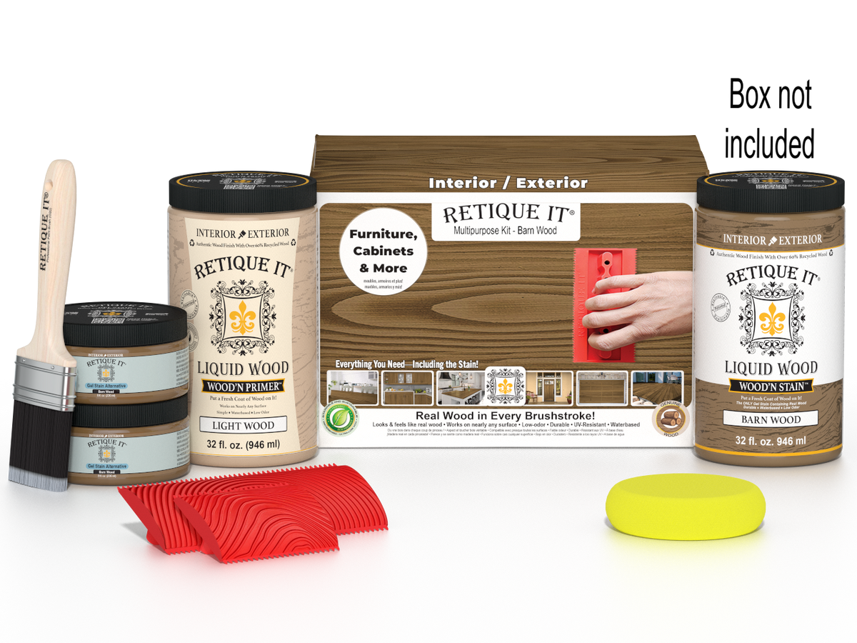 Large Barn Wood Wood'n Finish Kit by Retique It with tools and supplies for wood finishing projects