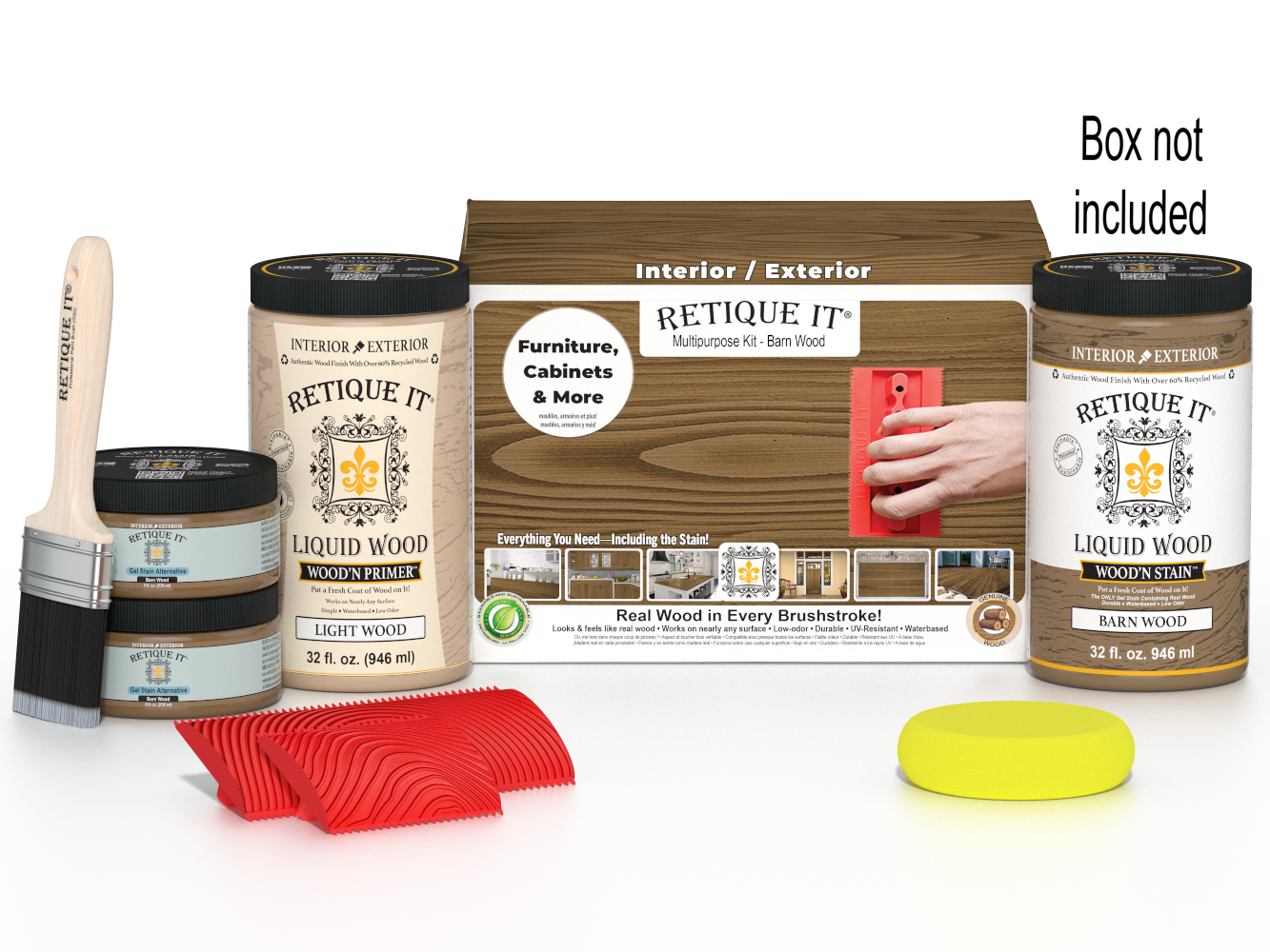 Large Barn Wood Wood'n Finish Kit by Retique It with tools and supplies for wood finishing projects