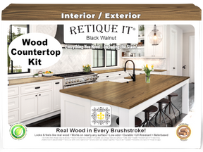 Retique It® black walnut countertop kit for full kitchen, featuring natural wood stain with smooth, finished surface.
