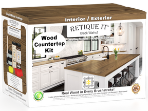 Black Walnut countertop kit by Retique It® featuring stains for full kitchen countertop refinishing.