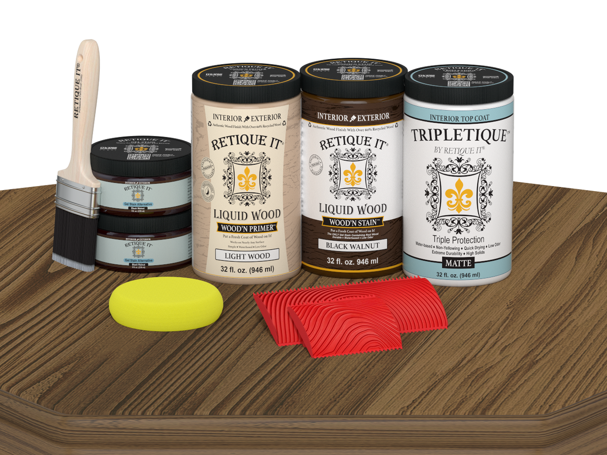 Retique It® black walnut countertop kit with matte stain finish, showing a kitchen countertop made from stained black walnut wood.